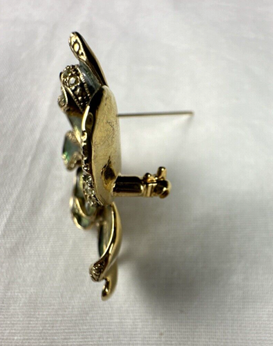 Vintage Monet Flower Brooch Pin, Gold and Green Tone, Rhinestones, Free Shipping - Picture 6 of 9