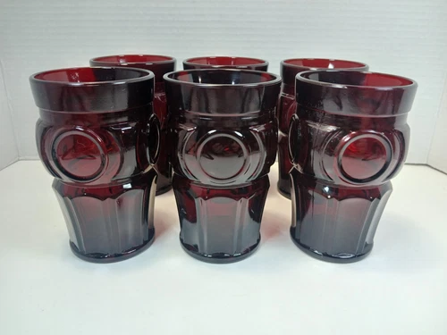 Vintage Wheaton Glass Ruby Red 'Bullseye' Tumblers-Set of 6