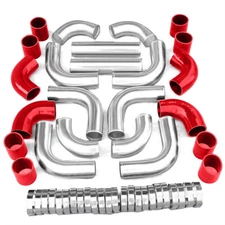 2.5" inch Universal 12Pcs Intercooler Piping Kit+ Red Coupler T-Bolt Clamp Red