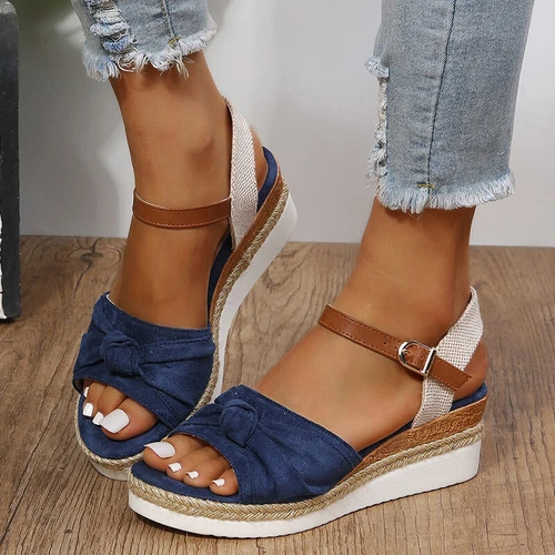 Damen Sommer Freizeit offene Zehenpartie Keilabsatz bequem Knöchelriemen Sandalen Strandschuhe - Bild 75 von 94
