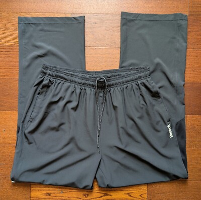 Reebok Pants Mens Adult 2XL XXL Gray Black Drawstring Track Pants Athletic