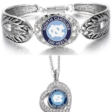 North Carolina Tar Heels Womens Blue Sterling Necklace Bracelet Jewelry D3D19