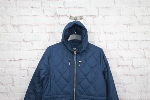 LL Bean Women's Bean's Cozy Quilted Coat Nautical Navy Size L - Picture 2 of 10