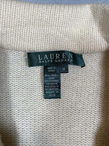 Chaqueta Blazer Vintage Lauren Ralph Lauren Mujer Tejida Lana Cachemira Marfil Talla M - Imagen 5 de 10