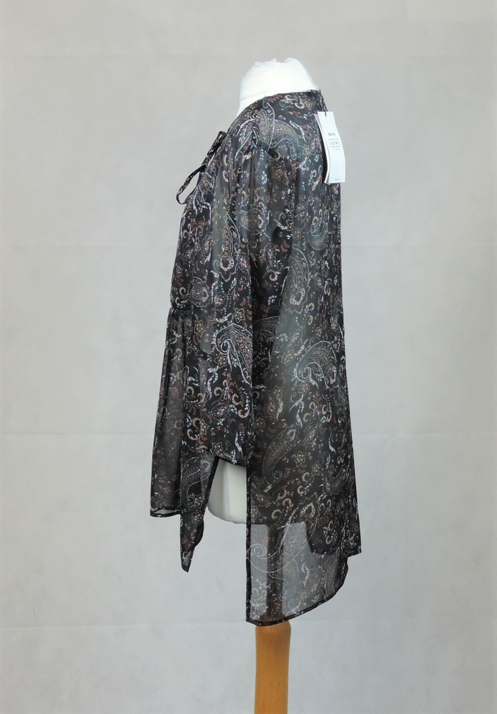 Bershka Black Floral Print 3/4 Sleeve Sheer Blouse Size S Rrp £33 CR019 AA 02 image 3