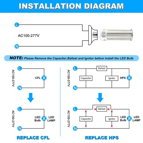 54W LED Retrofit Corn Light Bulb E39 Mogul Base, Replace 250W MH/HPS Lamp 5000K - Picture 9 of 12