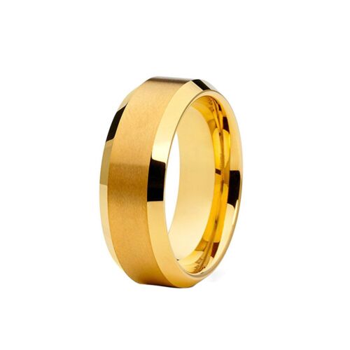 Gold Beveled Edges Brushed Tungsten wedding ring band