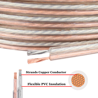 10 20 50 100 Feet Copper Speaker Wire RV Home Audio Stereo Cable Transparent Lot