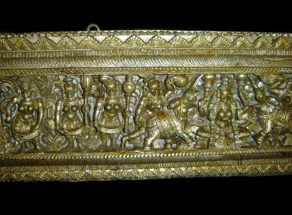 Antique Rare Large Tibetan Gilt Carved Wood Sutra Cover Panel With bodhisattvas - Image 3 of 4
