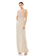 Mac Duggal 93603 Sequin Mesh Column Gown Sz 6 Nude Mrsp $498