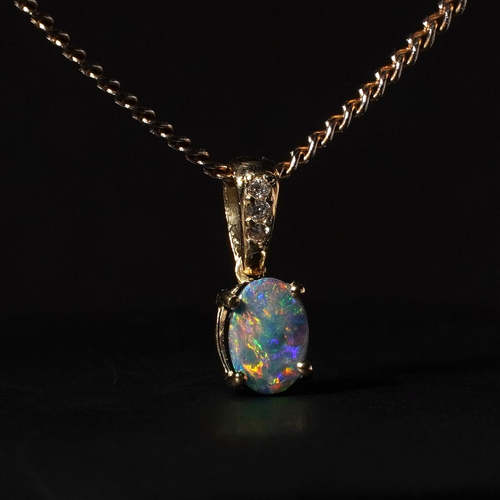 14ct Gold Lightning Ridge Australian Black Opal Doublet Diamond Pendant Rainbow - Picture 4 of 13