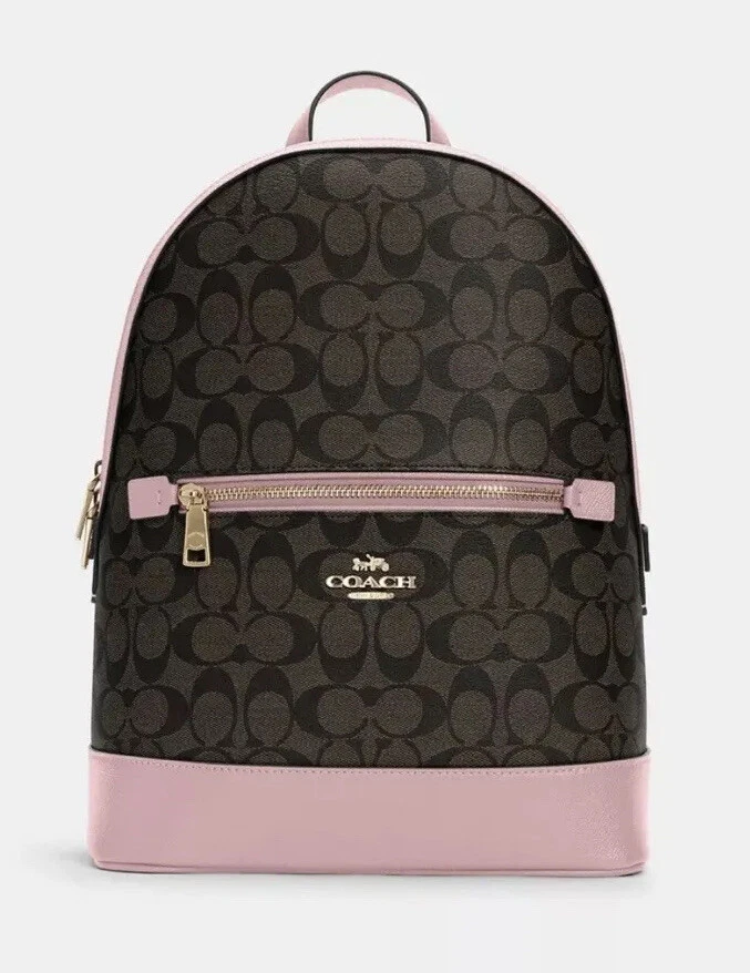 COACH 2-PC Kenley Signature Canvas Backpack u0026 Wallet Gold/Brown/True Pink  NWT | eBay