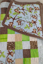 Homemade Monkey Quilt Lap Toddler Baby Blanket 39 x 50 Green Brown Blue