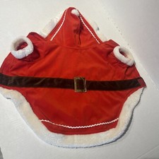 Pet Holiday Hooded Santa Costume Hook Loop Leash Hole Puppy Dog Size Medium