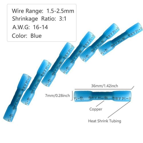 Waterproof 22-14 AWG Heat Shrink Butt Wire Splice Connectors Crimp Terminals Kit - Picture 3 of 14