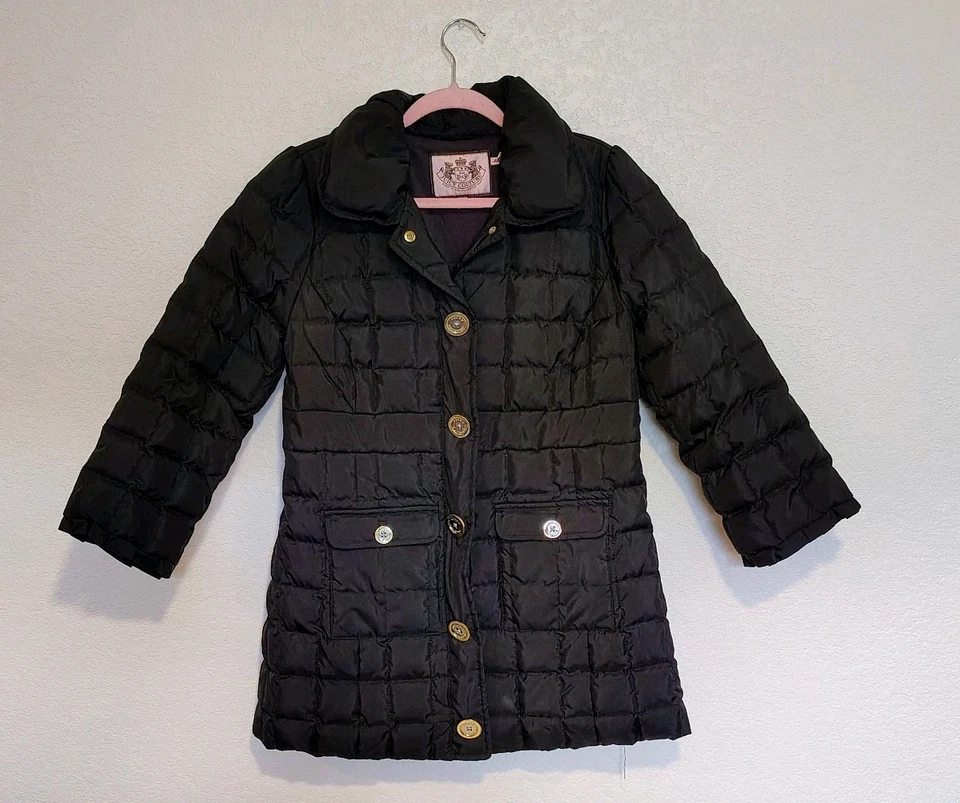 Juicy Couture Girls Long Puffer Jacket Down Feather Size Large 12 14 Black Coat - Image 4 of 4
