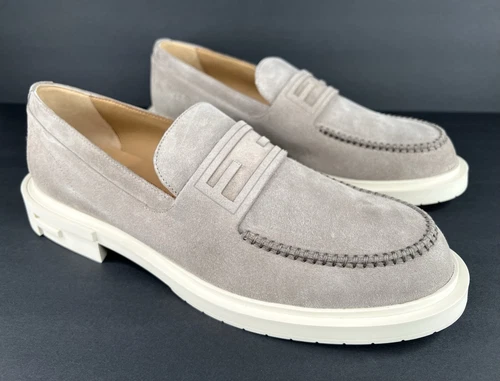 Mocassini FENDI Frame FF Caribou grigio scamosciato logo penny taglia UK 11 US 12 EU 45
