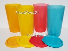 Tupperware Set 4 Tumblers Straight Sided Kids Cups 10.5oz Orange Red Yellow Blue