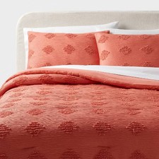 Full/Queen Tufted Diamond Crinkle Comforter and Sham Set Melon Pink - Threshold: