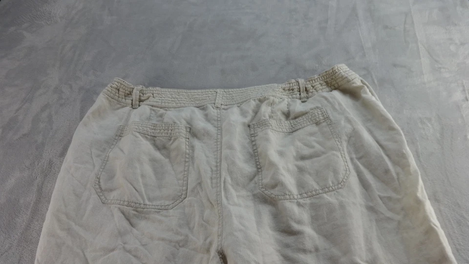 Liz Claiborne Audra Capri 裁剪裤女式 22W 米色 100% 亚麻极简主义者 — 第 3/4 张图片