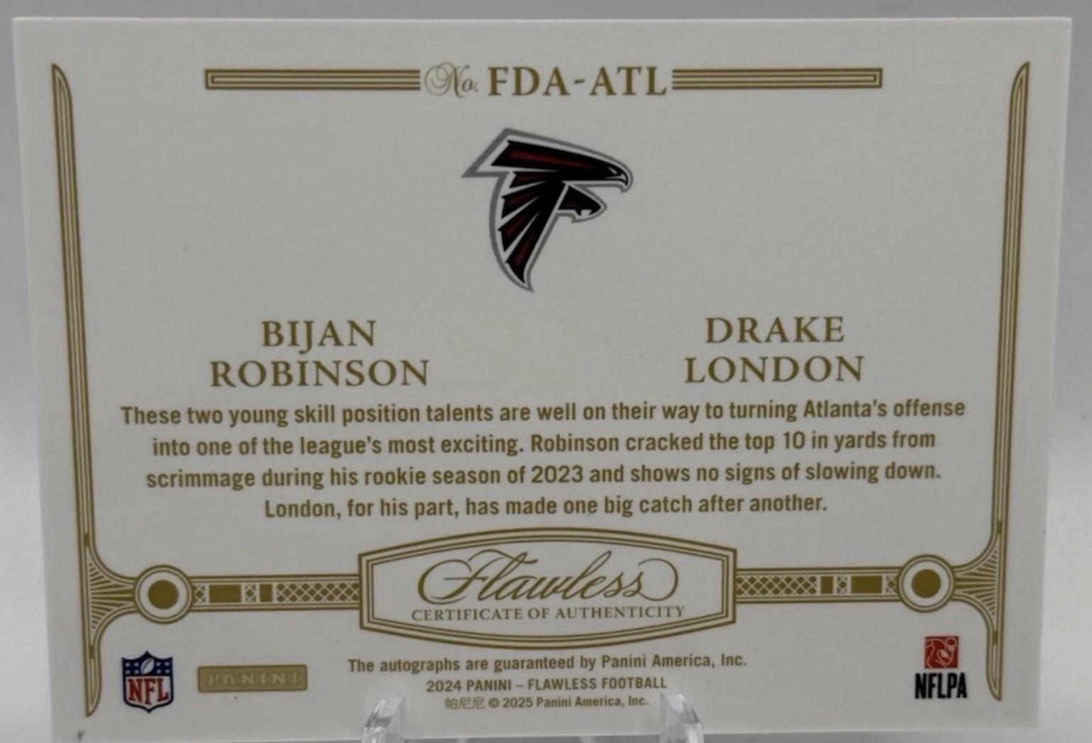 2024 Flawless Bijan Robinson & Drake London Dual Auto Sapphire /10 On Card Auto! view 2