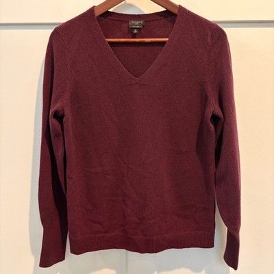 Talbots V-Neck Sweater Petite Medium Burgundy Pure Cashmere Long Sleeve Knit