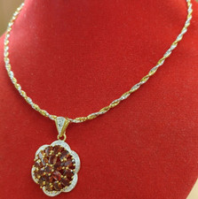 Choker Necklace Ruby Pendant 18" Elegant 22K 23K 24K Thai Yellow Gold Plated