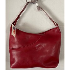 Maxx New York Red Glossy Pebbled Leather Hobo Bag Contrast Stitch NWT A15473