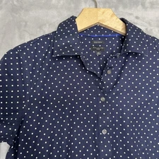 Talbots Shirt Womens 10P Navy Polka Dot Long Sleeve Button Up Wrinkle Resistant