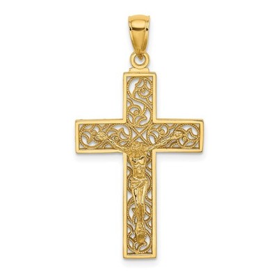 10k Gelbgold Strukturiert Wirbel Design Kruzifix Charm Anhänger 1,71gm L-1,46 Zoll