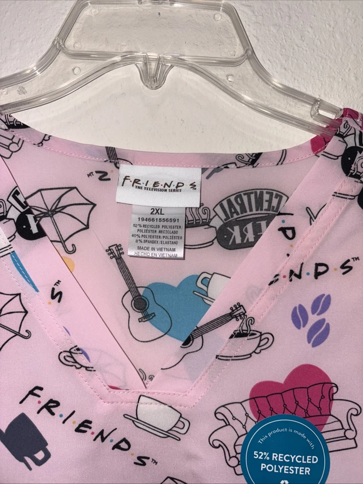 Friends Cherokee Scrub Warner Bros Tooniforms V-Neck Top Sz 2XL NEW With Tags - Image 3 of 4