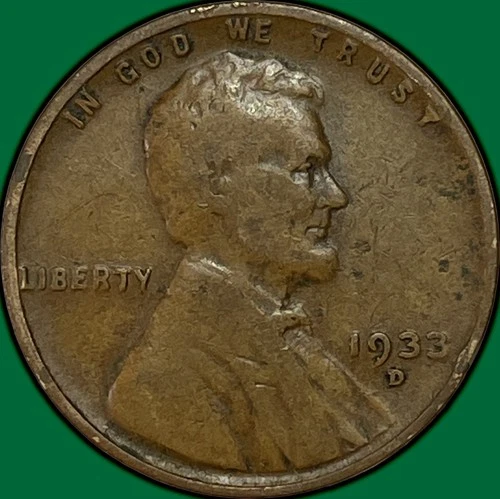 1933-D Lincoln Wheat Cent Fine F Coin #34968