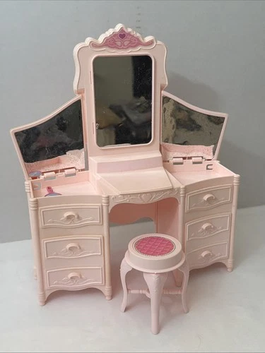 Vintage 1985 Barbie Dream Glow Vanity W/ Stool - Pink - #2310 - Incomplete
