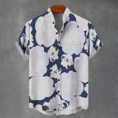 Abstract Floral Digital Print Hawaiian Shirt Mens Tropical Beach Party