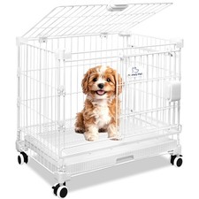 Homey Pet 24" Puppy Crates, White Metal Dog Crate Cage for Small Dogs w/4 Wheels