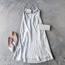 Show Me Your Mumu Verona Cowl Midi Dress in Moss Green Luxe Satin small