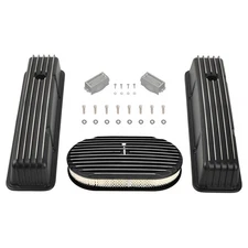 Aluminum Finned Tall Valve Cover&15" Air Cleaner For SBC Chevy 327 350 400 58-86