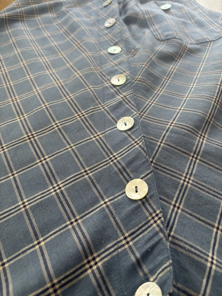 Vintage Blue Plaid Prairie Linen Skirt Cottagecore Academia A-Line 90s Style 6 - Image 4 of 4