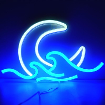 ENUOLI Anime Neon Sign Moon Over Sea Neon Light Twilight Wave LED Wall Signs ...