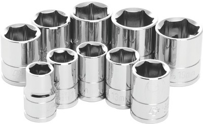 Performance Tool W38202 10Pc 3/8 Metric Shallow Socket Set Chrome Vanadium