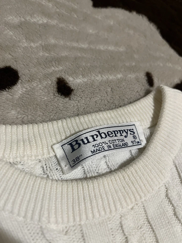 Suéter de algodón tejido con cable Burberry vintage hecho en Inglaterra talla M blanco Foto 2 de 4
