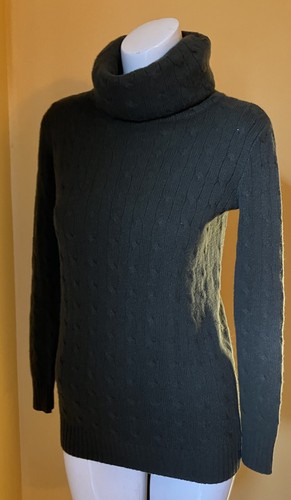Ralph Lauren 100% Kaschmir Wasserfallausschnitt Rollkragen Pullover olivgrün S Zopfmuster - Bild 9 von 21