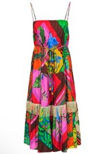 Anthropologie Farm Rio Midi Dress Women Boho Palila Fringe Topical Print XS NWT