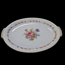  Vintage Wentworth Tulip Double Handled Decorative Floral Oval Platter Gilt Trim