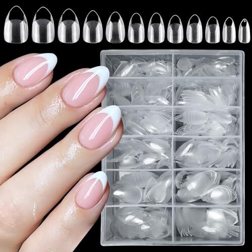 600pc Almond Fake Nails Short Gel x Nails Tips Clear Press on Short Almod - Foto 1 di 7