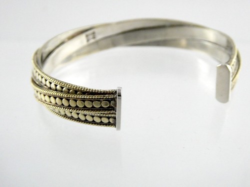 Brazalete Anna Beck de plata de ley dorado con diseño de tres capas 925 27 g 6,75 pulgadas - Imagen 5 de 15