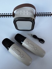 Mini Portable Wireless Karaoke Speaker With Two Microphones - Beige