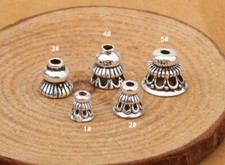 925 Sterling Silver Hollow Pagoda Buddhism Bead Cap Bracelet Necklace Spacer DIY
