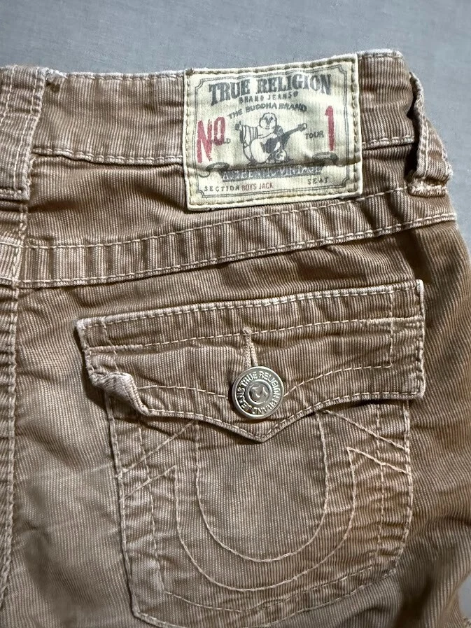 True Religion 灯芯绒杰克男孩 10 米色拉链直口袋 24X26。 — 第 2/4 张图片