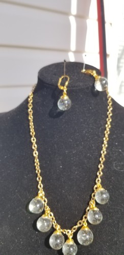 Artisan Vintage Schoolyard Clear Bubbly Marble Necklace 18" Earring Set Lights - Picture 3 of 4